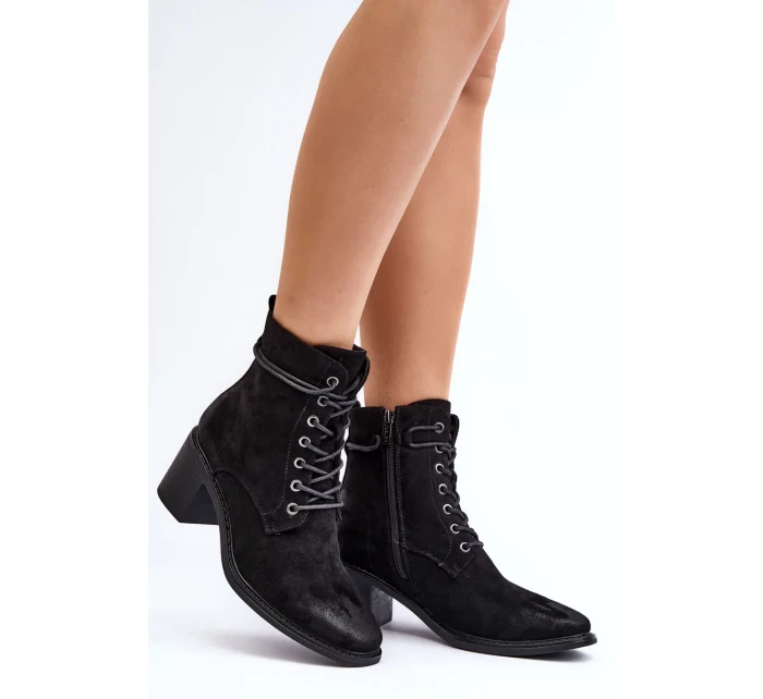 Dámské šněrovací kotníkové boty na nízkém podpatku černá Serellia Dámské šněrovací kotníkové boty na nízkém podpatku černá Serellia