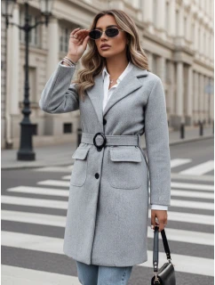 Dámský jednořadový podzimní kabát SCHERMI světle šedý FashionStreet NY0668