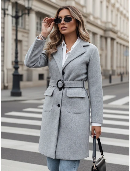 Dámský jednořadový podzimní kabát SCHERMI světle šedý FashionStreet NY0668