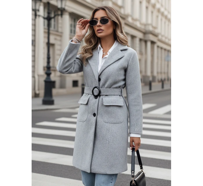 Dámský jednořadový podzimní kabát SCHERMI světle šedý FashionStreet NY0668