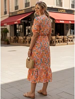 Dámské midi šaty s květinovým vzorem oranžové FashionStreet EY2657 Dámské midi šaty s květinovým vzorem oranžové FashionStreet EY2657