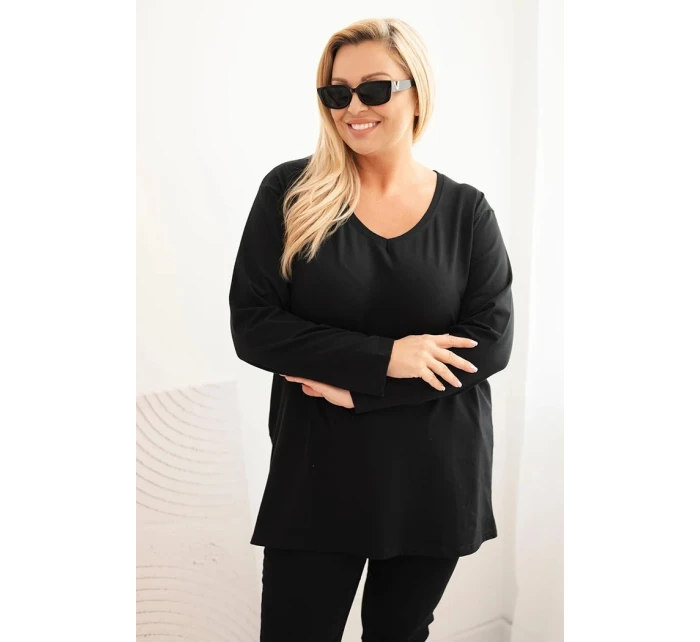 Dámská blůza Plus Size s výstřihem do V a dlouhým rukávem černá