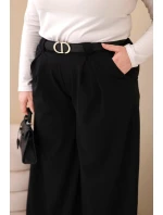 Dámské kalhoty Plus Size viskózové s širokou nohavicí a páskem černé Dámské kalhoty Plus Size viskózové s širokou nohavicí a páskem černé