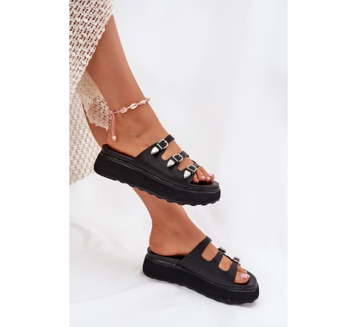 Dámské Klapky Na Platformě S Pásky Černé model 21698704 - Boto