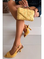 Dámské sandály na podpatku Eko semiš žluté model 22092015 - Boto