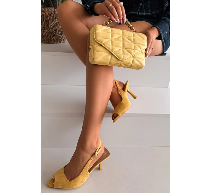 Dámské sandály na podpatku Eko semiš žluté model 22092015 - Boto