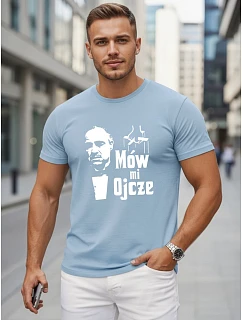 Tshirt męski klasyczny z nadrukiem bawełniany błękitny model 22217927 - FashionStreet