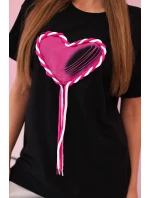 Dámské oversize tričko srdcem a třásněmi s krátkým rukávem černé