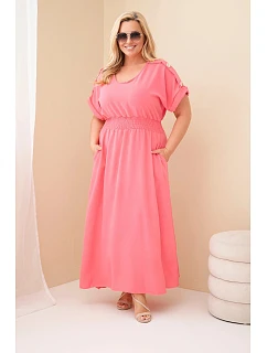 Dámské šaty Plus Size s řaseným pasem růžová