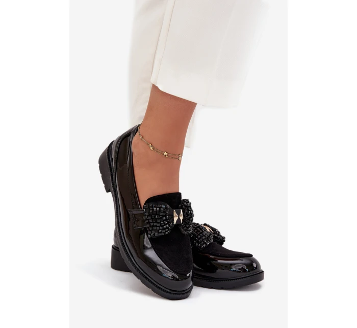 Lakované Dámské Mokasíny S Mašlí S.Barski HY51-319 Černé