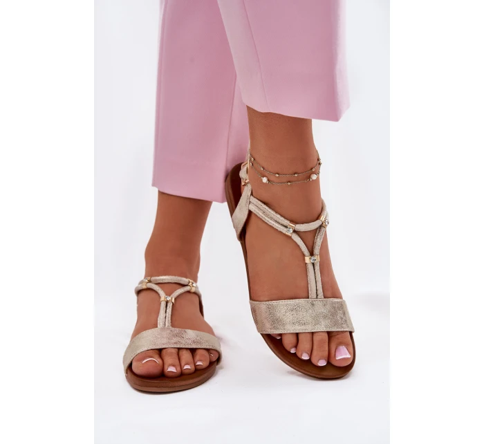 Dámské Plné Sandály S Pásky model 21698276 Zlaté - S.Barski Dámské Plné Sandály S Pásky model 21698276 Zlaté - S.Barski