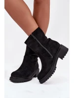 Zateplené dámské kotníkové boty na nízkém podpatku černé model 21708214 - Boto