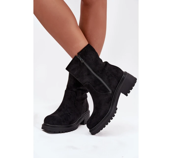 Zateplené dámské kotníkové boty na nízkém podpatku černé model 21708214 - Boto