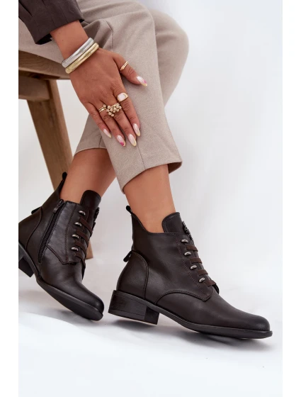 Dámské nízké zateplené kotníkové botky na zip s ozdobou – hnědé Nevalia