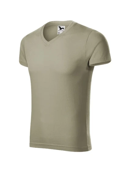 Slim Fit V-neck tričko pánské světlá khaki Slim Fit V-neck tričko pánské světlá khaki