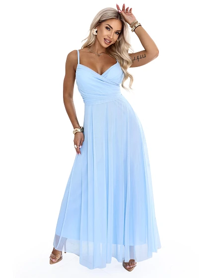 maxi šaty na ramínka s výstřihem do V – světle modré model 22266653 - numoco basic maxi šaty na ramínka s výstřihem do V – světle modré model 22266653 - numoco basic