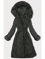 Dámská zimní bunda v army barvě s páskem model 21246690 - J.STYLE Dámská zimní bunda v army barvě s páskem model 21246690 - J.STYLE