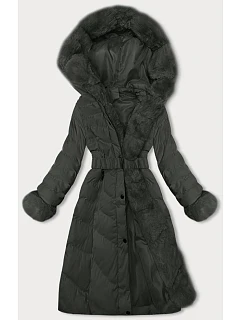 Dámská zimní bunda v army barvě s páskem model 21246690 - J.STYLE