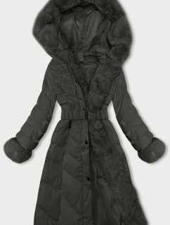 Dámská zimní bunda v army barvě s páskem model 18934819 - J.STYLE