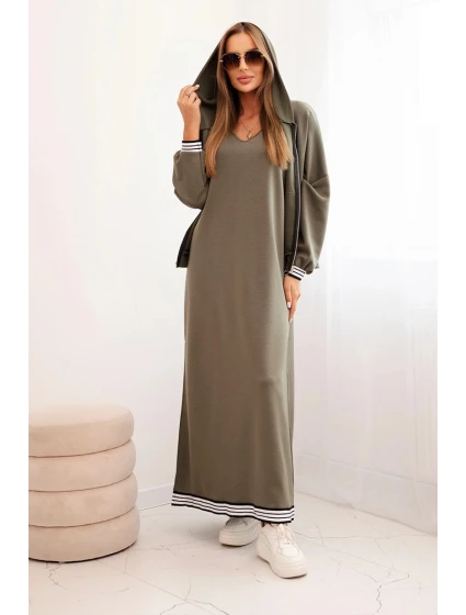 Dámský komplet s viskózou s rozepínací mikinou a dlouhou sukní khaki Dámský komplet s viskózou s rozepínací mikinou a dlouhou sukní khaki