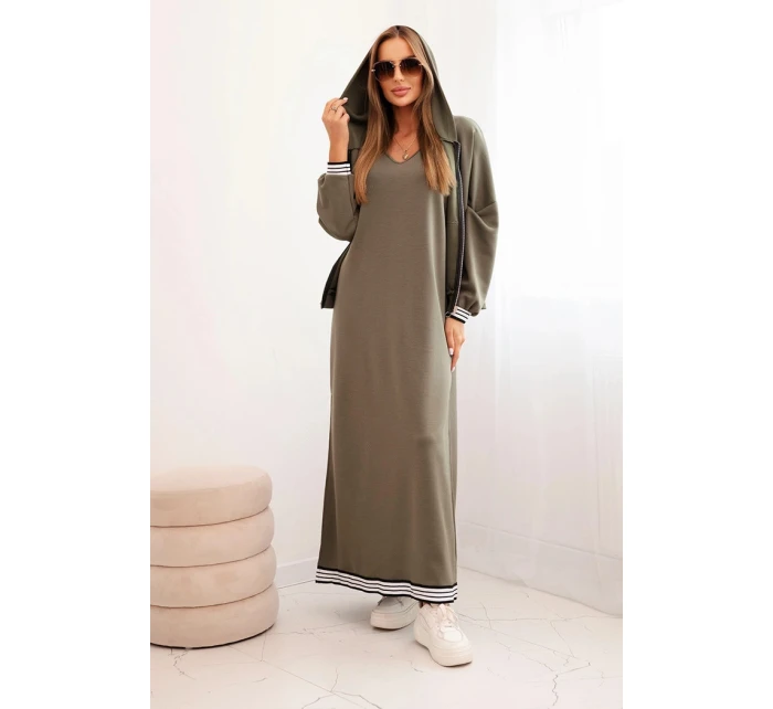 Dámský komplet s viskózou s rozepínací mikinou a dlouhou sukní khaki Dámský komplet s viskózou s rozepínací mikinou a dlouhou sukní khaki