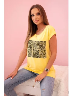 Dámská bavlněná blůza s ozdobným potiskem žlutá