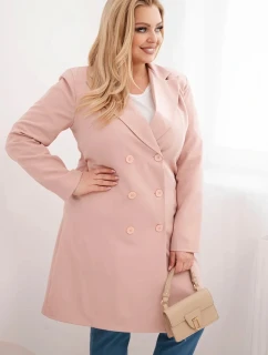 Dámský kabát Plus Size dvouřadový s límcem tmavě pudrově růžový