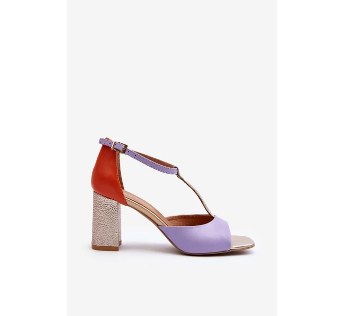 Kožené sandály na podpatku Laura Messi 2759 fialové