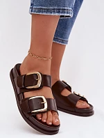 Dámské pantofle s zlatým přezkou čokoládové Rosivana