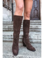 Dámské kozačky na sloupkovém podpatku se zipem Lissara – čokoládové, eko semiš Dámské kozačky na sloupkovém podpatku se zipem Lissara – čokoládové, eko semiš