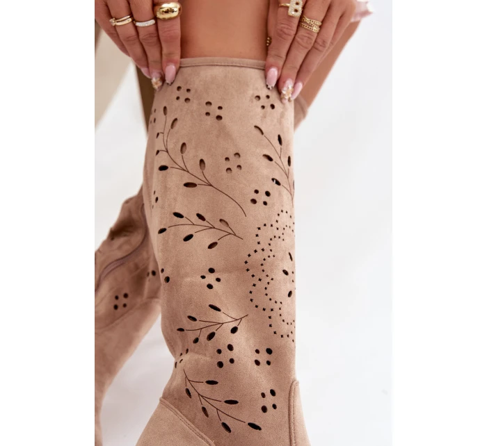 Dámské kozačky na podpatku – khaki model 21837078 - Kesi