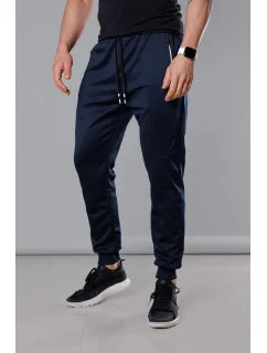 Tmavě modré pánské teplákové kalhoty se stahovacími lemy (8K167)