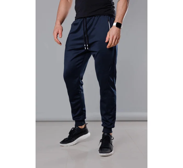 Tmavě modré pánské teplákové kalhoty se stahovacími lemy (8K167) Tmavě modré pánské teplákové kalhoty se stahovacími lemy (8K167)