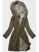 Dámská bunda parka v army barvě s kožešinovou podšívkou (5M3180-136)
