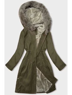 Dámská bunda parka v army barvě s kožešinovou podšívkou (5M3180-136)