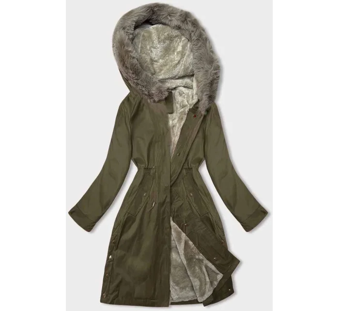 Dámská bunda parka v army barvě s kožešinovou podšívkou (5M3180-136)