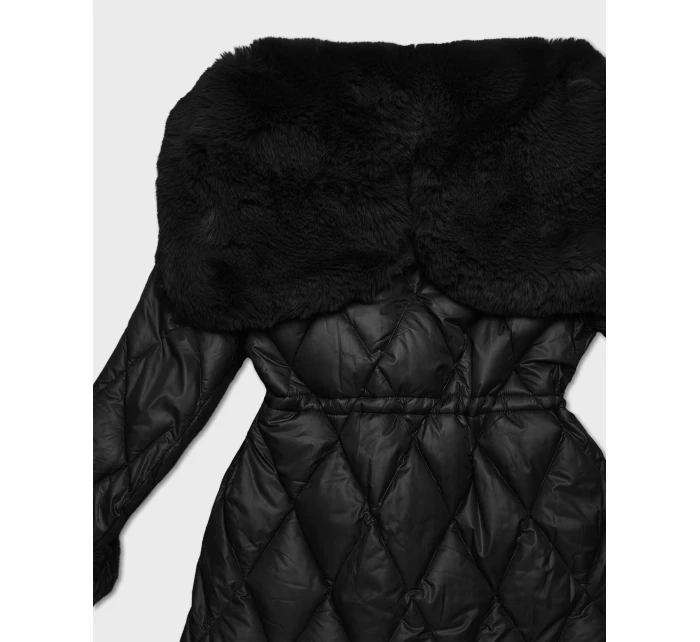 Černá bunda s kožešinovou kapucí, která tvoří límec (T3-2635#-1) Černá bunda s kožešinovou kapucí, která tvoří límec (T3-2635#-1)