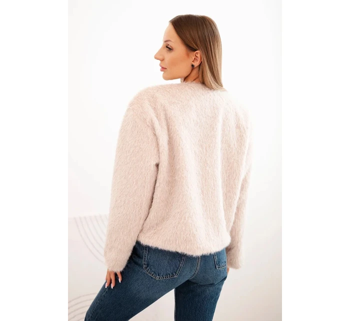 Dámská kožešinová bunda bez zapínání béžová