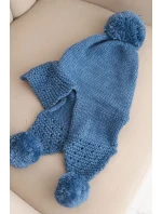 Dámská zimní čepice s vlnou, s kšiltem a bambulemi K475 jeansová Dámská zimní čepice s vlnou, s kšiltem a bambulemi K475 jeansová