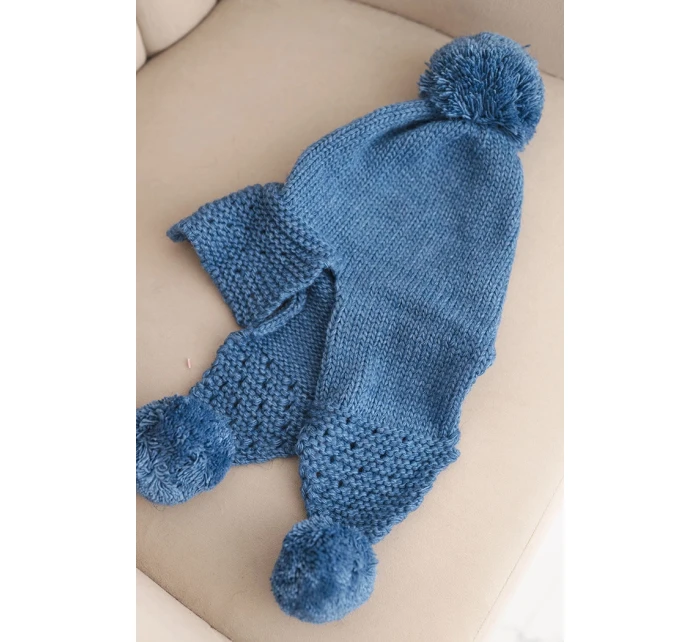 Dámská zimní čepice s vlnou, s kšiltem a bambulemi K475 jeansová Dámská zimní čepice s vlnou, s kšiltem a bambulemi K475 jeansová