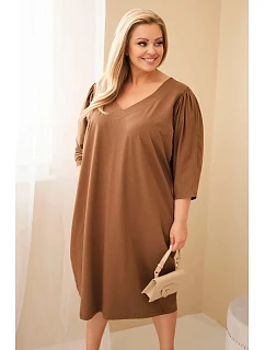 Dámské šaty Plus Size s kapsami camelová