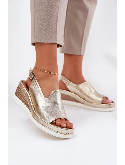Dámské Kožené Sandály Na Klínu Artiker 56C0920 Zlaté