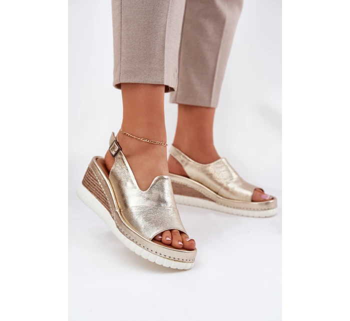 Dámské Kožené Sandály Na Klínu Artiker 56C0920 Zlaté