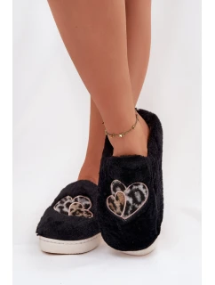Dámské chlupaté papuče srdíčka – černé Amandra