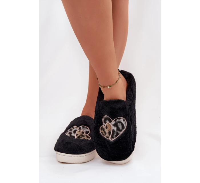Dámské chlupaté papuče srdíčka – černé Amandra Dámské chlupaté papuče srdíčka – černé Amandra
