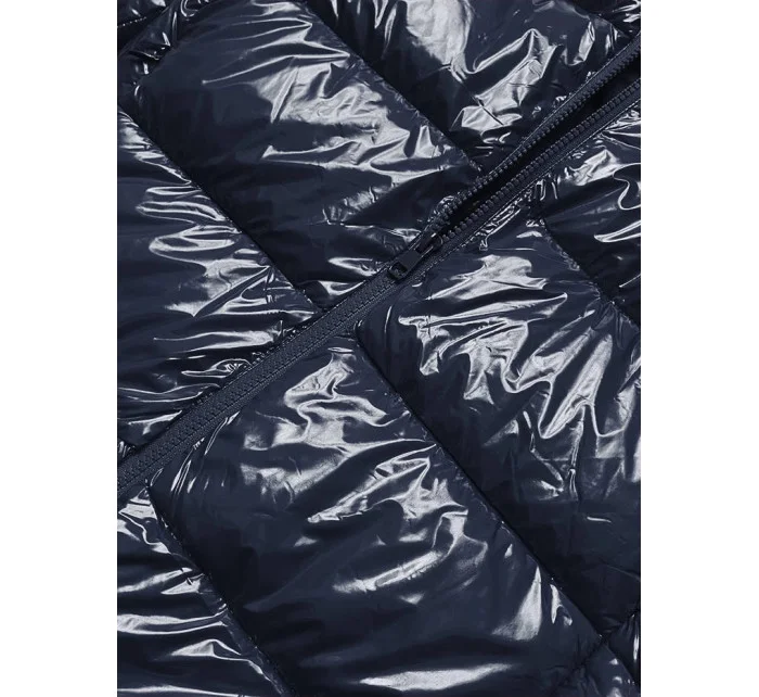 Tmavě modrá lakovaná dámská prošívaná bunda (7693)