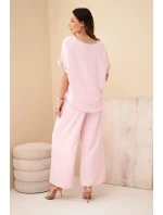 Komplet z viskózy se zlatým lemováním cukrová růžová