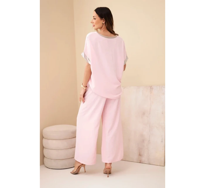 Komplet z viskózy se zlatým lemováním cukrová růžová