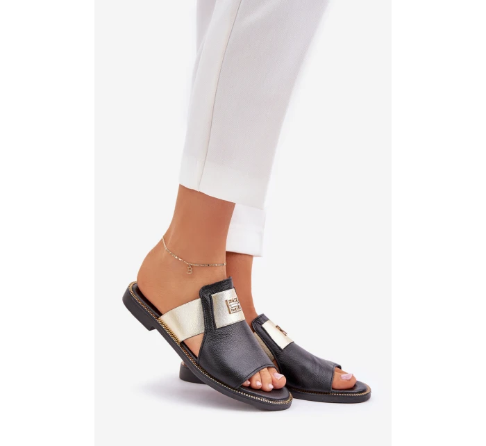 Elegantní Pantofle Z Přírodní Kůže Na Plochém Podpatku model 21684075 Černé - Zazoo Elegantní Pantofle Z Přírodní Kůže Na Plochém Podpatku model 21684075 Černé - Zazoo