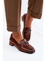 Kožené dámské polobotky na podpatku s ozdobou model 22069498 hnědé - VINCEZA Kožené dámské polobotky na podpatku s ozdobou model 22069498 hnědé - VINCEZA